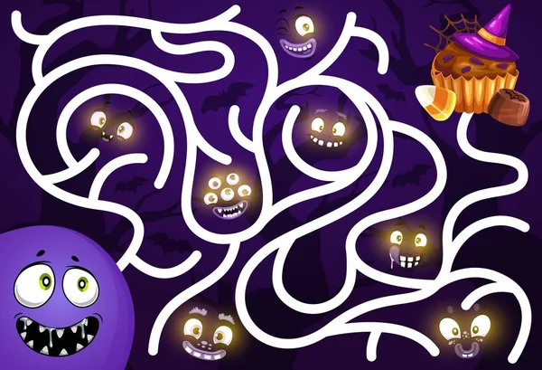 Děti Najít Způsob Jak Hru Halloween Monstra Usmívající Tváře Sladkosti — Stockový vektor