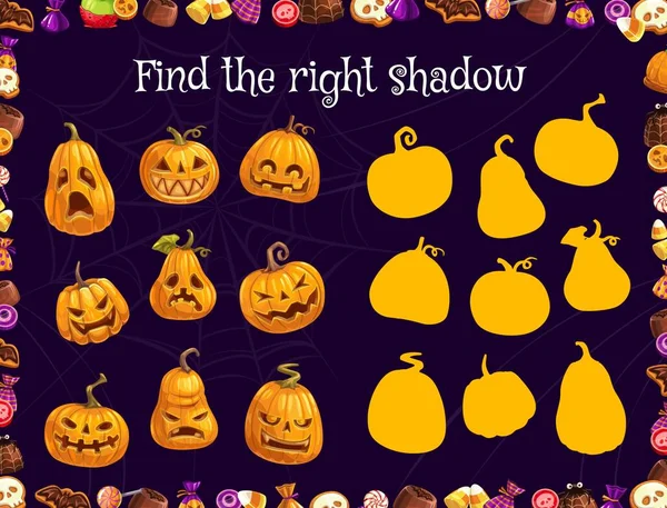 Halloween Jeu Enfants Avec Trouver Bonne Silhouette Citrouilles Vectorielles Friandises — Image vectorielle