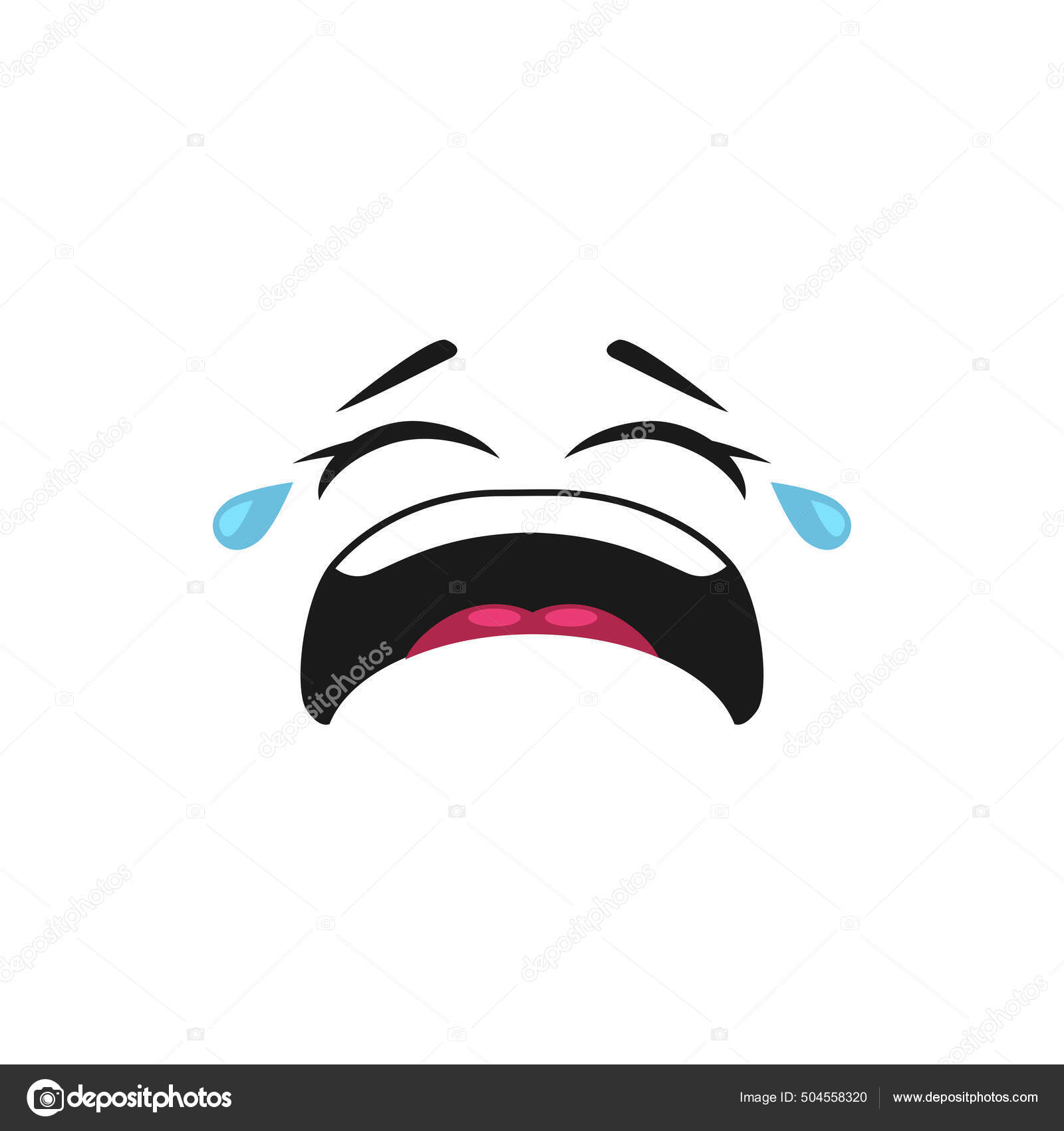 Emoticon Upset Com Ícone Isolado Expressão De Rosto Triste. Emoji Infeliz  Do Vetor Com Expressão De Tristeza Ofendida, Tristeza, Luto E Tristeza.  Smiley Triste Entediado Com Olhos Grandes Deprimidos, Boca Curvada Para