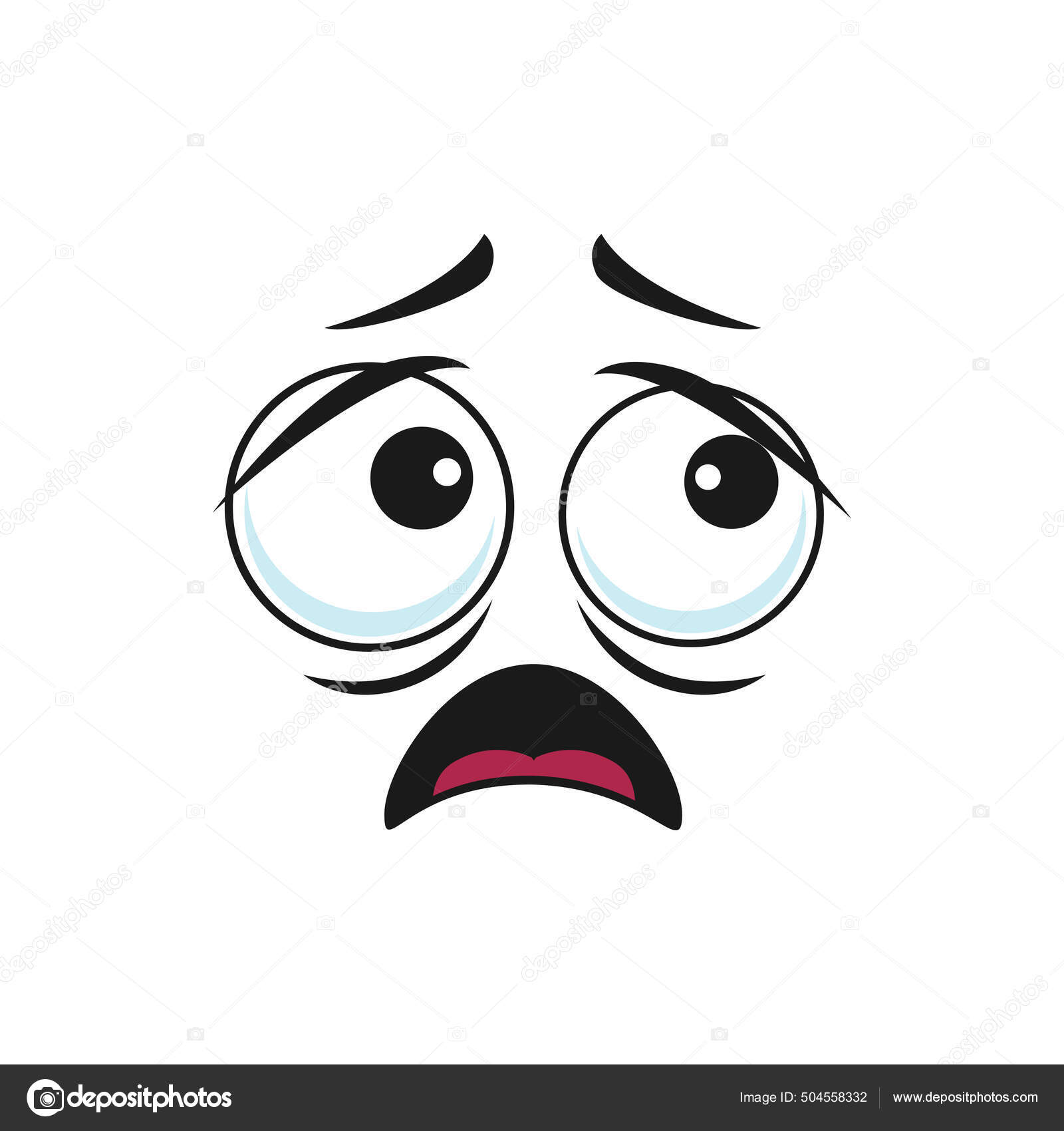 Cartoon Face Frightened Emoji Vector Scared Facial Expression Wide