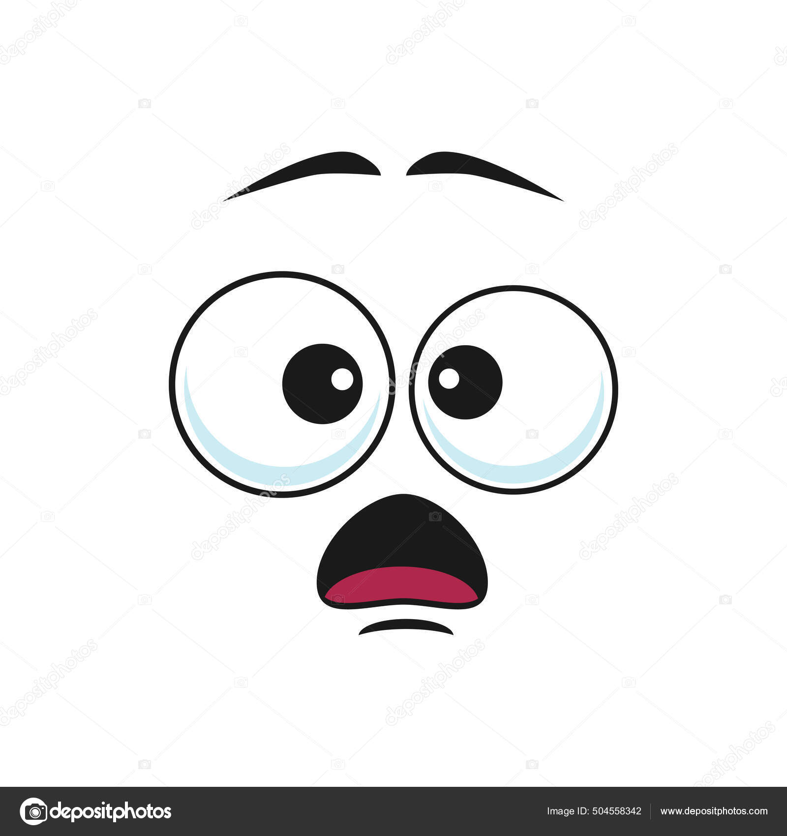 Cartoon face frightened or worry emoji, vector character scared