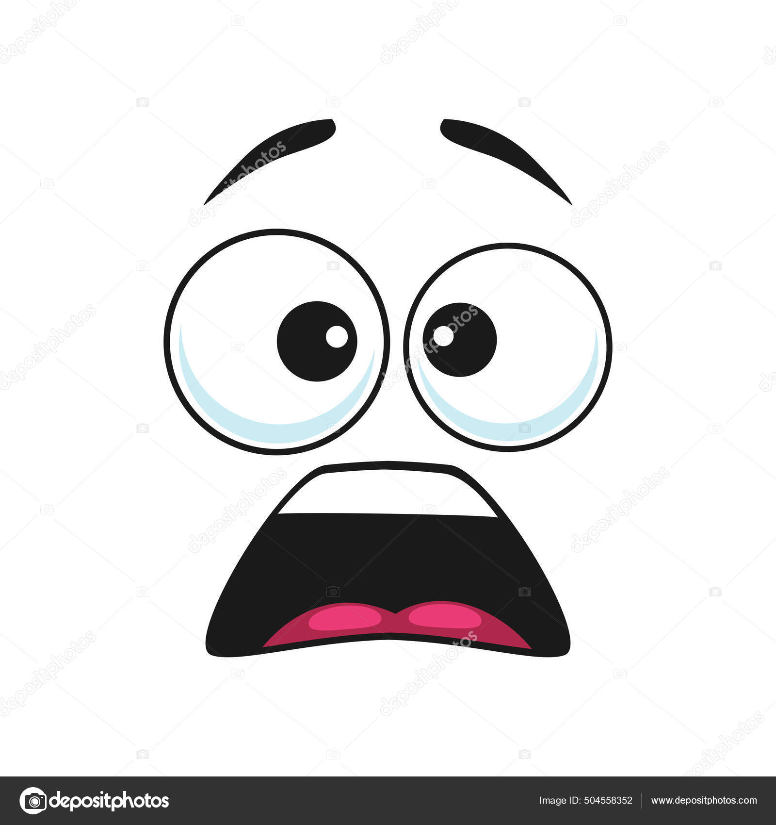 Cartoon Face Frightened Emoji Vector Scared Facial Expression Wide