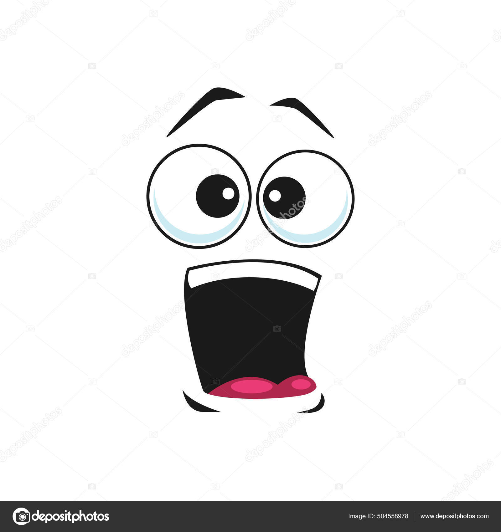 Outlined Scared Cartoon Funny Face Panic Stock Illustration