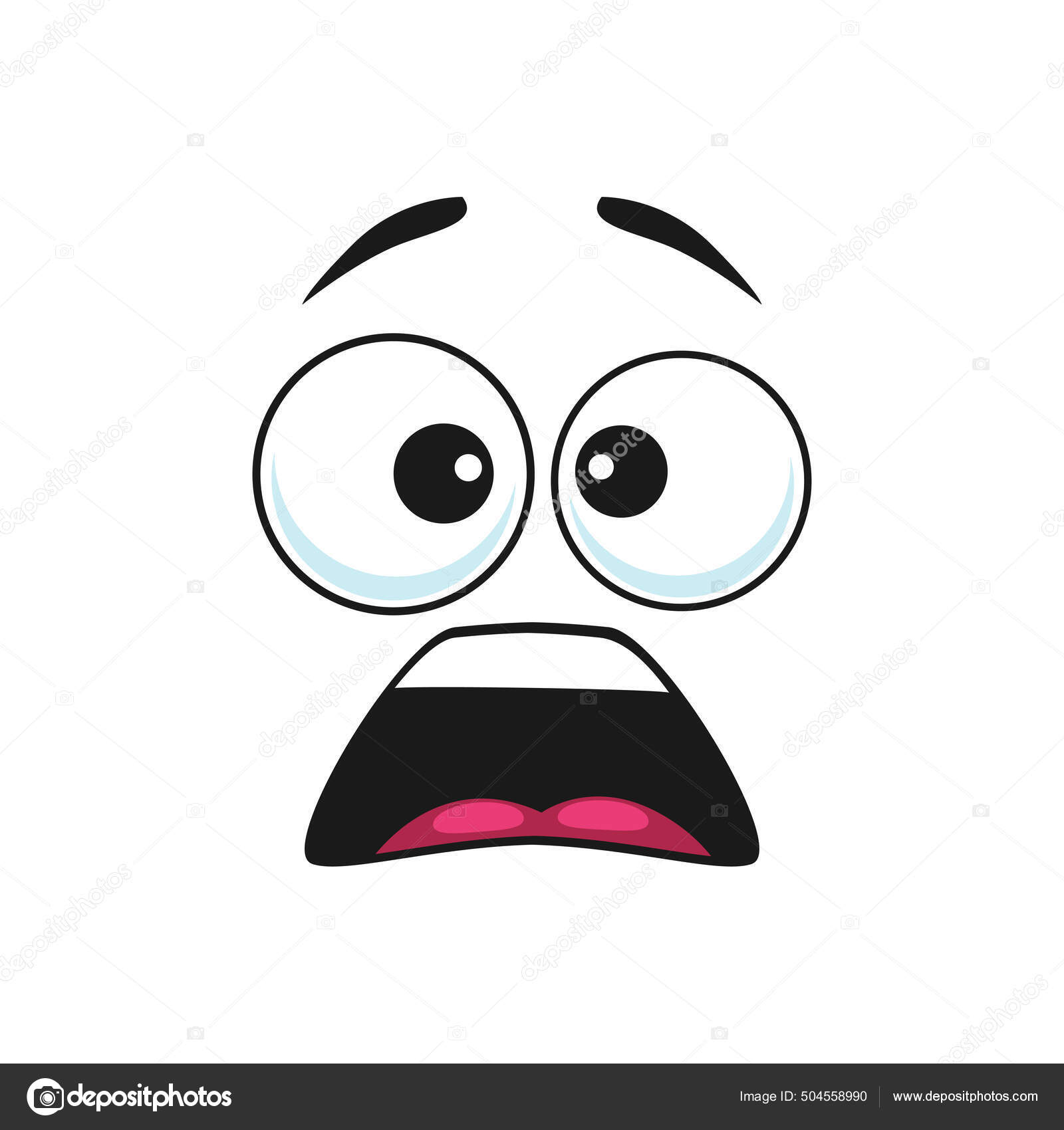 Black And White Scared Cartoon Funny Face With Panic Expression