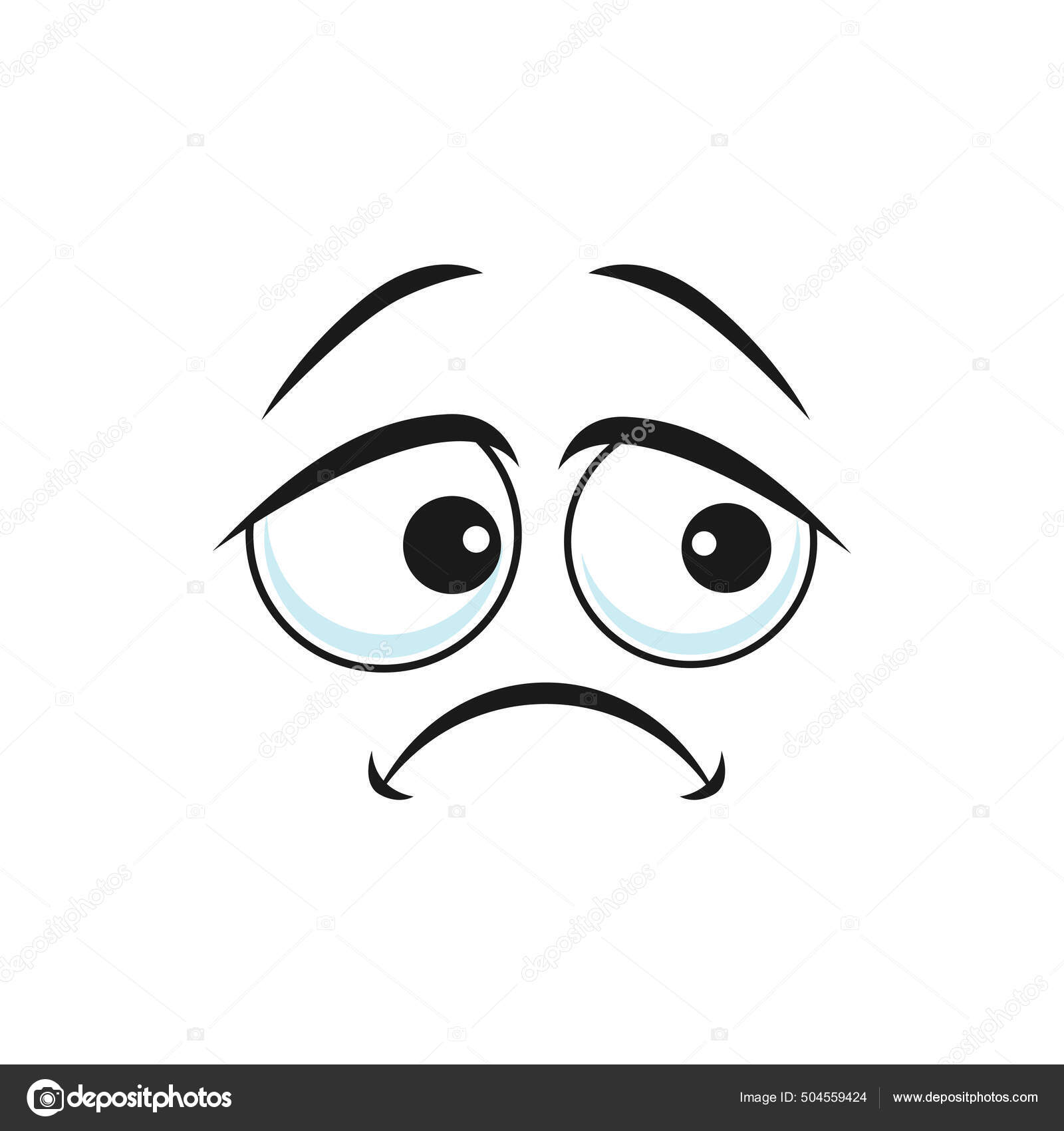 Emoticon Upset Com Ícone Isolado Expressão De Rosto Triste. Emoji Infeliz  Do Vetor Com Expressão De Tristeza Ofendida, Tristeza, Luto E Tristeza.  Smiley Triste Entediado Com Olhos Grandes Deprimidos, Boca Curvada Para