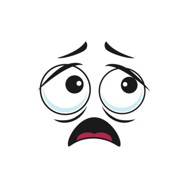 Şok olmuş yüz ifadesine sahip Emoji ikonu izole etti. Ağzı açık, kocaman gözleri olan, üzgün ya da endişeli bir gülümseme. Belirsiz gülümseme, korkmuş Avatar korkusu ya da korkmuş