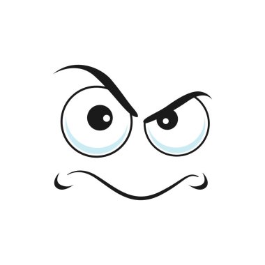 Huysuz sinirli kötü ruh hali kötü emojiyi izole etti. Vektör çizgi film karakteri kızgın ifade, şeytani yüz ifadesi. Yaramaz iblis, gülümseyen psikopat ya da huysuz Avatar, kindar ifade