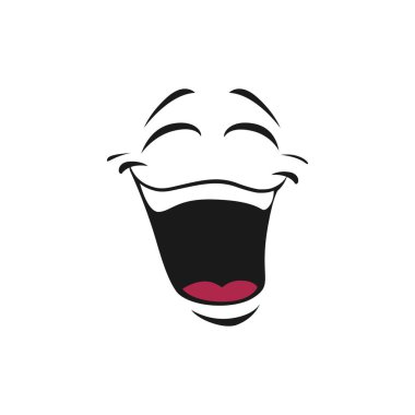 Emoticon with broad open mouth laughing with blinked eyes isolated icon. Vector satisfied avatar expression, comic man head with blinked eyes funny joke sign. Laughing smiley, eyes winked of joy clipart