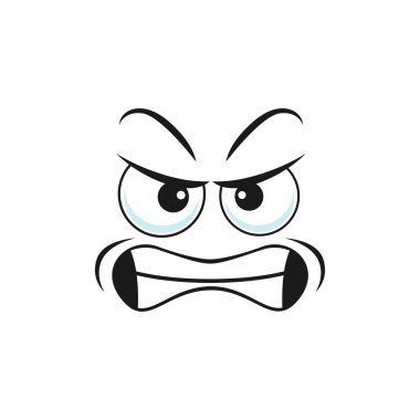 Hüzünlü, öfkeli gülümsemeli, sosyal ağ sohbet simgesi izole edilmiş. Vektör suratsız suratsız emoji, öfkeli ya da öfkeli gülen yüz ifadesi. Sinirli sinirli gülümseme, kötü ruh hali, öfkeli gülümseme.