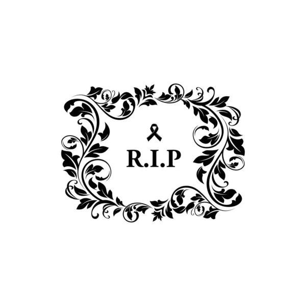 Tarjeta Condolencia Fúnebre Necrológica Con Flores Mensaje Rip Corona Floral — Archivo Imágenes Vectoriales