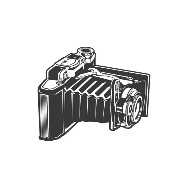 Unfolded Vintage Camera Old Photocamera Photography Shooting Equipment Isolated Monochrome — Stock Vector