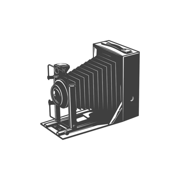 未折叠的老式相机 照相相机摄影制作装置隔离的单色图标 矢量式老相机 摄影设备 复古式折叠式相机 手动相机 — 图库矢量图片