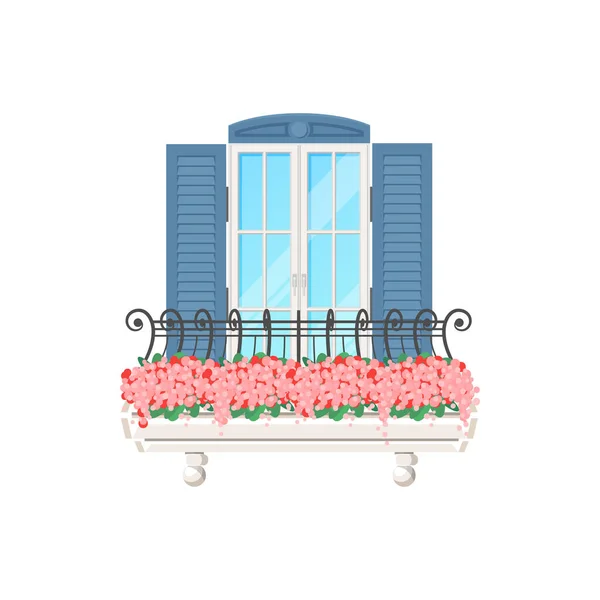 Maison Balcon Avec Fenêtre Bâtiment Façade Vintage Appartement Vectoriel Bannir — Image vectorielle