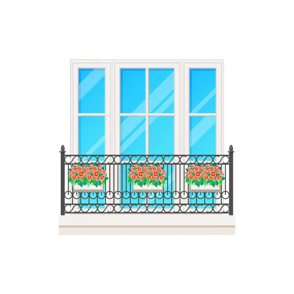 Балкон Окно Оградой Архитектура Здания Перила Фасада Дома Вектор Стеклянные — стоковый вектор
