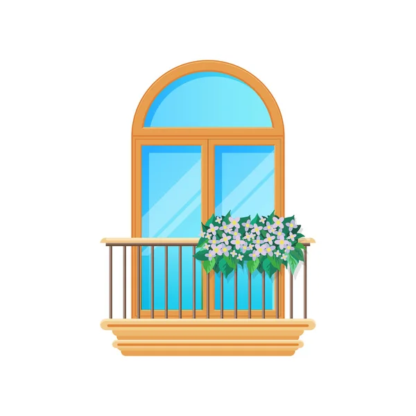 Балкон Перилами Окон Заборов Перилами Фасад Векторного Здания Окно Дуги — стоковый вектор