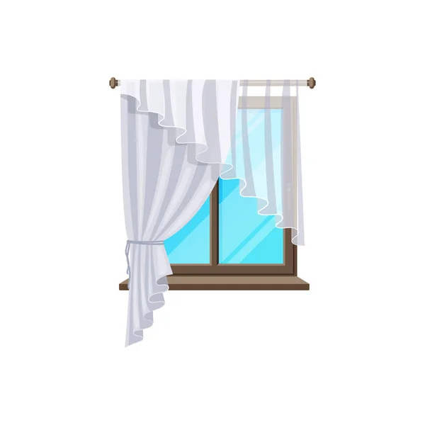 Window Curtain Blinds Flat Glass Frame Vector Interior Retro White — Stock Vector