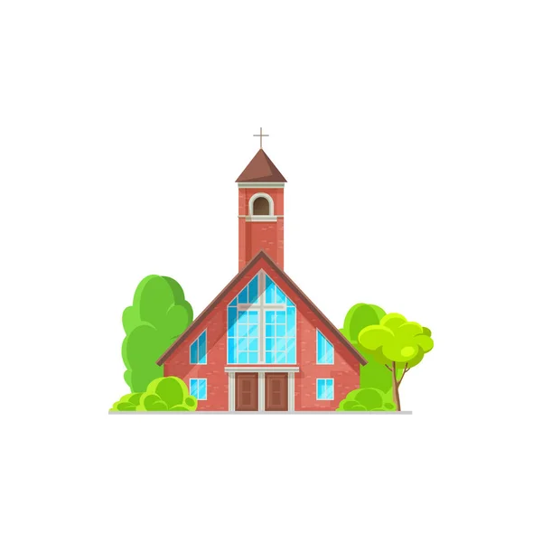 Katholische Kirche Bauvektorsymbol Kathedrale Kapelle Und Klosterfassade Aus Rotem Backstein — Stockvektor