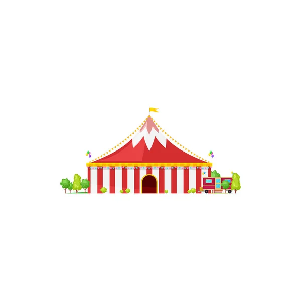 Rode Tent Amusement Luifel Van Circusgebouw Geïsoleerd Vector Reist Circus — Stockvector