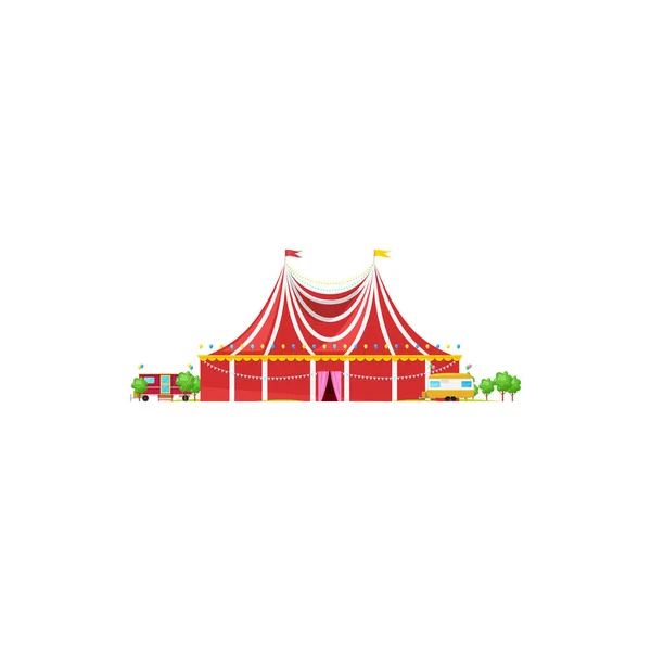 Цирковий Намет Чапіто Смугастим Дахом Прапором Верхній Ізольованій Будівлі Вектор — стоковий вектор