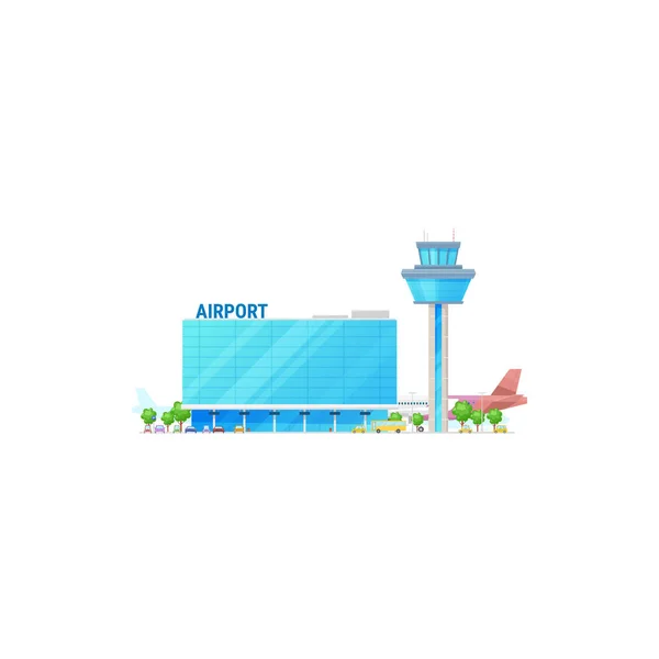 Airport Plane Jet Airfield Skyline Port Building Isolated Vector Modern — Stock Vector