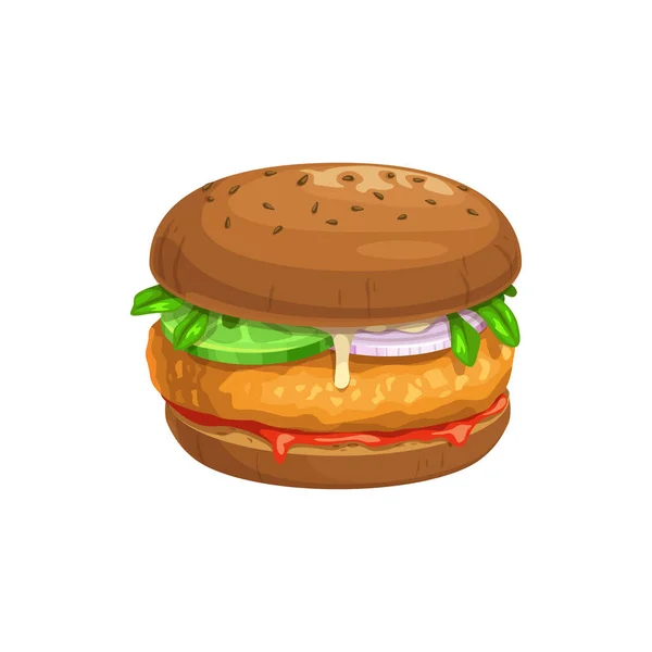 Chicken Burger Chickenburger Fast Food Vector Menu Icon Sandwich Snack — Stock Vector