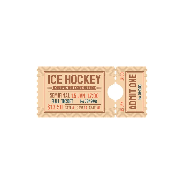 Invitación Entradas Papel Juego Hockey Sobre Hielo Billete Aislado Vector — Vector de stock