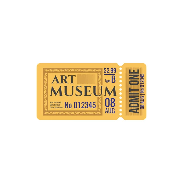 Full Ticket Museum Art Isolated Coupon Card Vector Admit Performance — Stock Vector