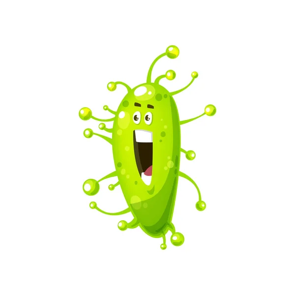 Parasitvirus Isolerad Skrämmande Grön Mikrob Vektorbakterie Mikroorganismen Glad Bakteriemutant Emotikon — Stock vektor