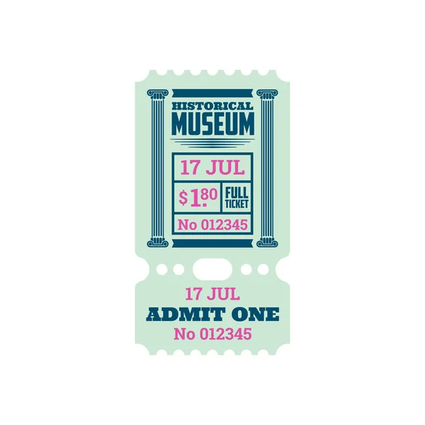Билет Исторический Музейный Купон Специальный Ваучер Вход Изолированный Макет Векторная — стоковый вектор