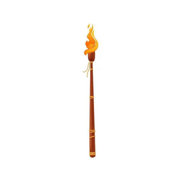 木製のハンドル独立したフラット漫画のアイコンに炎トーチ ベクトル火で点火燃焼 オリンピック麻痺ゲームのシンボル オリンピアードマスコット 明るい棒 自由と達成に点灯 — ストックベクタ
