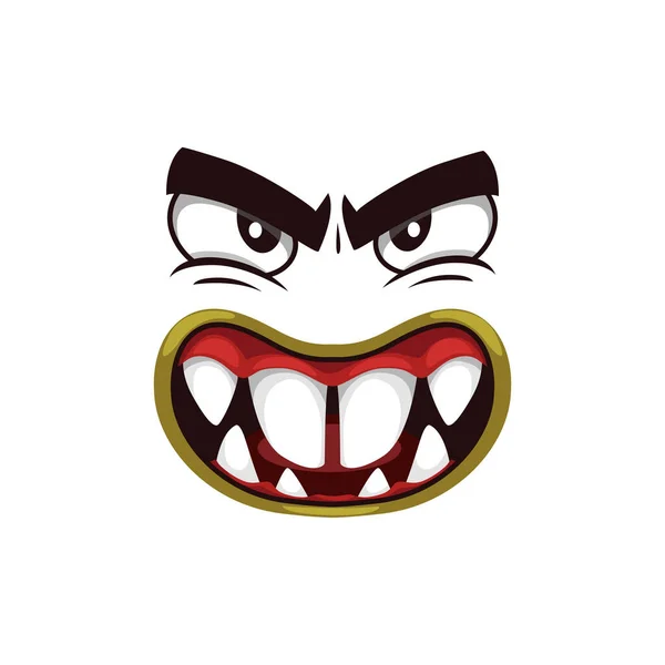 Monster Face Cartoon Vector Icon Stupid Creature Creepy Emotion Angry — Stock Vector