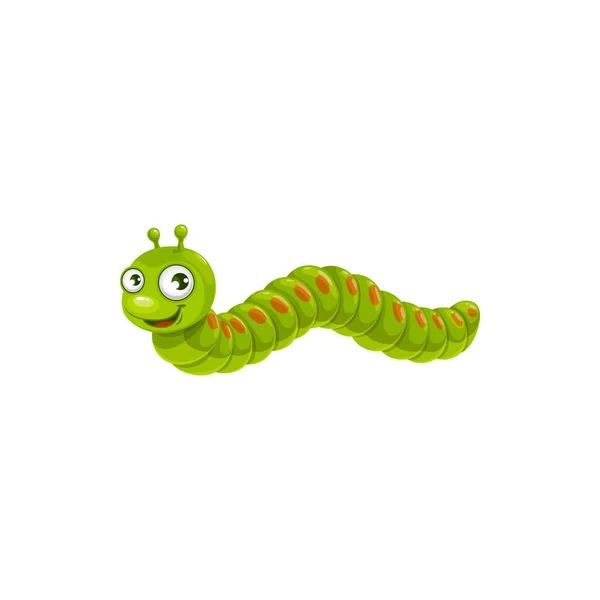 Cartoon Caterpillar Vector Icon Green Insect Cute Smiling Face Big — Stock Vector