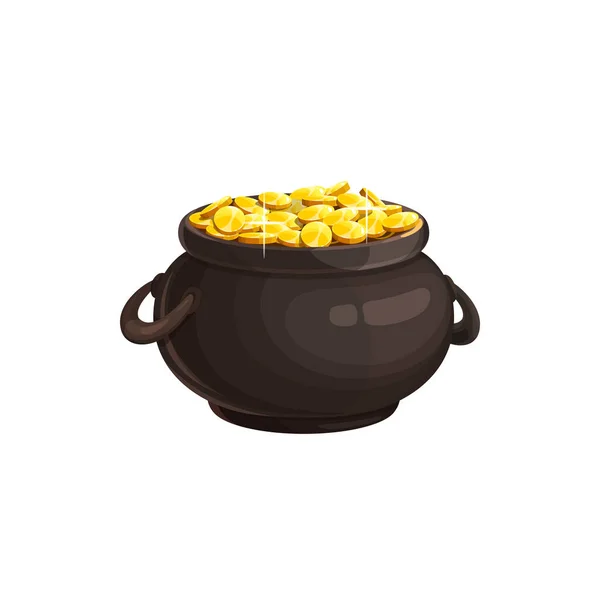 Copper Cauldron Full Gold Isolated Metal Pot Leprechaun Savings Vector — Stock Vector