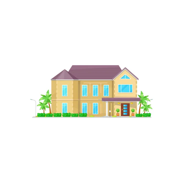 Casa Campo Villa Urbana Con Palmeras Techo Ventanas Aisladas Fachada — Vector de stock