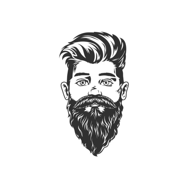 Retro Hipster Man Beard Moustaches Isolated Bearded Gentleman Portrait Monochrome — Stock Vector