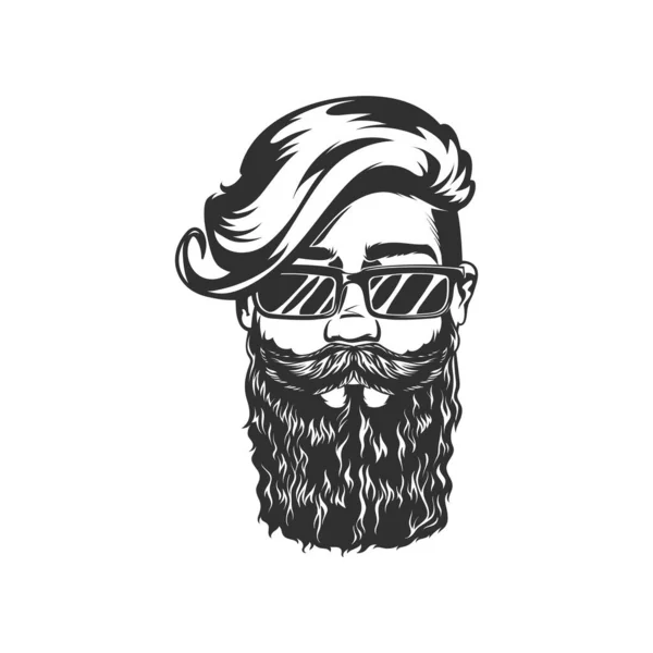 Retro Hipster Man Beard Moustaches Cute Sunglasses Isolated Bearded Gentleman — Stock Vector