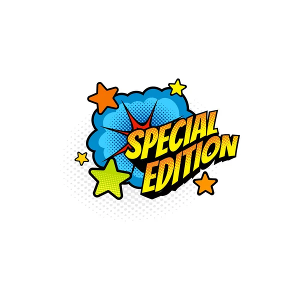 Dotted Halftone Sticker Boom Bang Burst Explosie Stripboek Special Edition — Stockvector