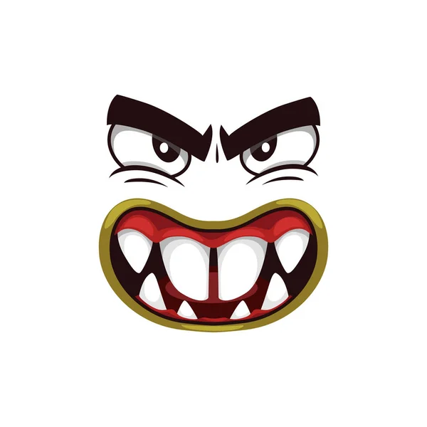 モンスター顔の漫画のベクトルアイコン 愚かな生き物 怒りの目と大きな歯を持つ口で不気味な感情 ハロウィン Emojidex 絵文字デックス ホワイト絵文字デックス — ストックベクタ