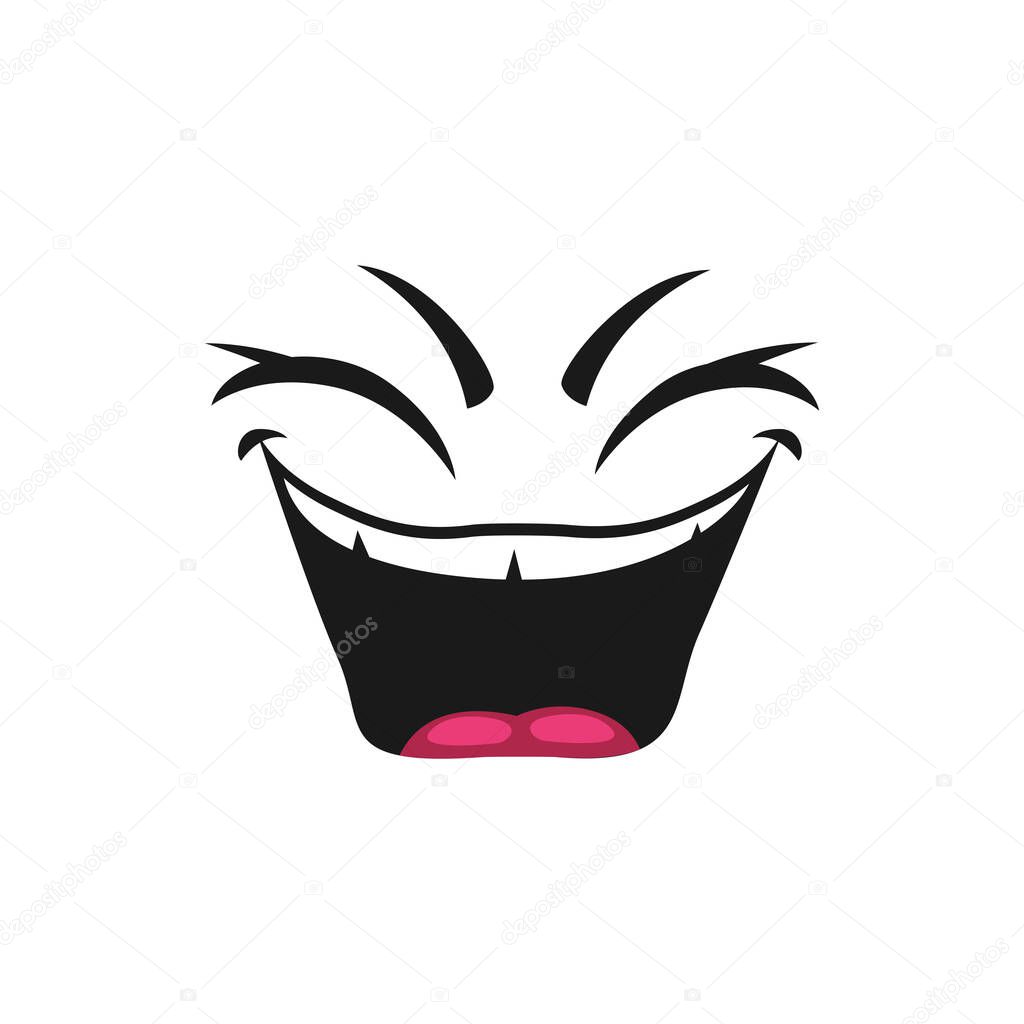Emoticon with mouth open of laugh and blinked eyes isolated icon. Vector satisfied avatar expression, comic man head, blinked eyes, funny joke sign. Happy smiling emoji, giggling emoticon in good mood