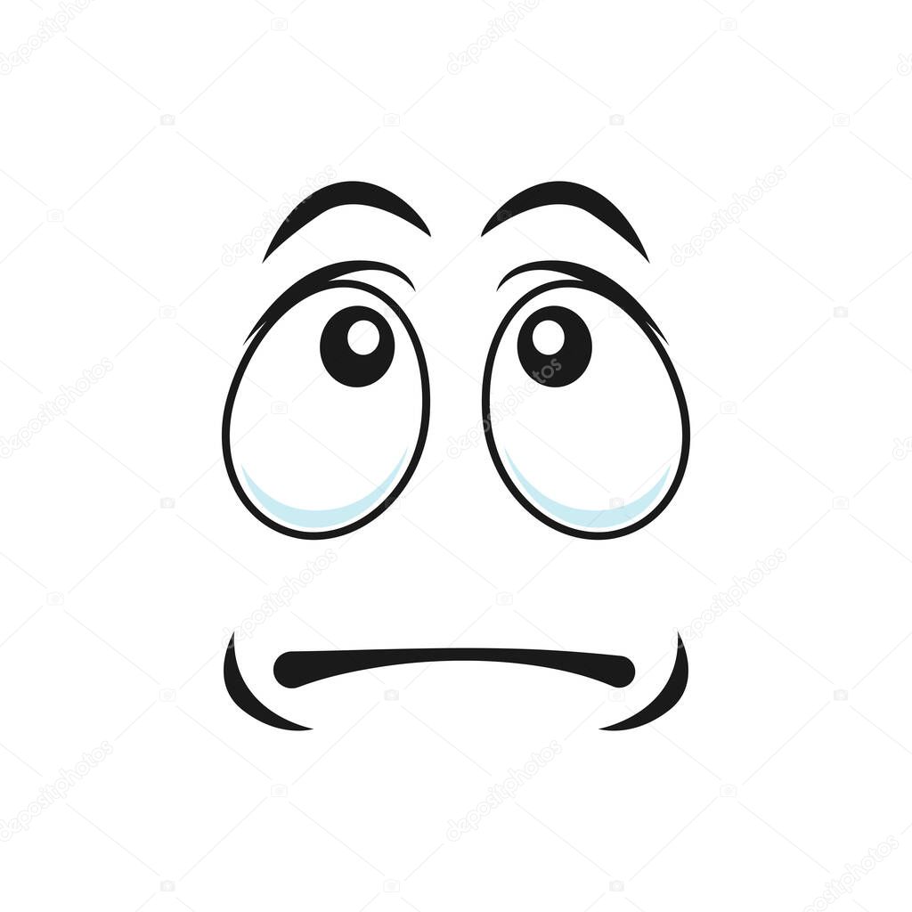 Disbelief emoticon expression, distrusted sad mood face isolated icon. Vector uninterested or disinterested incurious emoji not expressing any facial emotion. Apathetic emoticon with indifferent face.