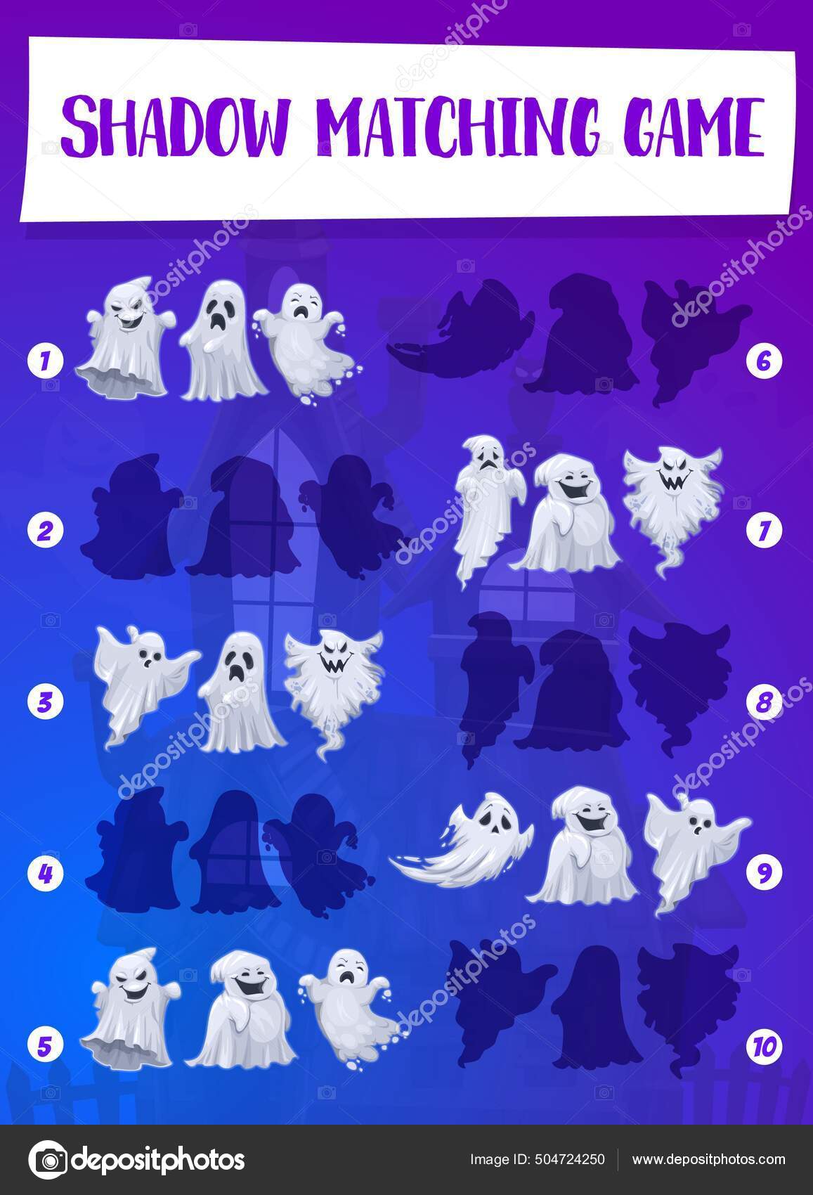 할로윈 게임의 그림자는 아이들 교육의 템플릿 과일치 합니다 아이들은 공포의 스톡 벡터 - ©VectorTradition 504724250, image size:1157x1700