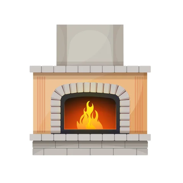 Fireplace Hearth Fire Place Chimney Burning Flames Wood Vector Modern — Stock Vector