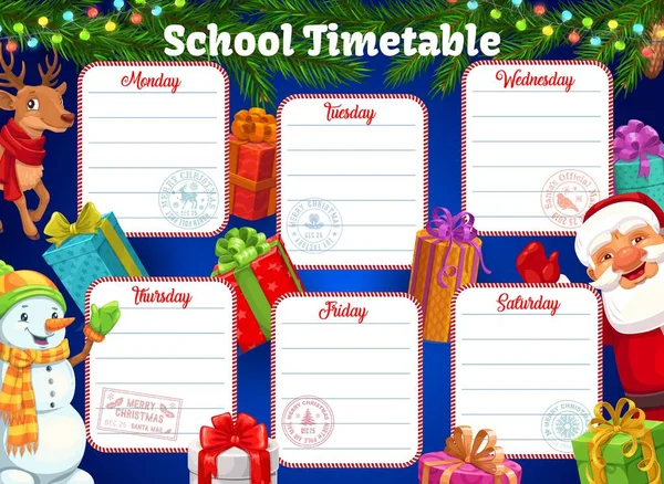 School Timetable Schedule Education Planner Vector Background Frame Christmas Tree — Stock Vector