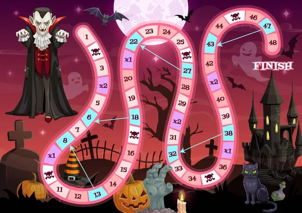 Gioco Tavolo Halloween Gioco Tavolo Con Inizio Fine Percorso Modello — Vettoriale Stock