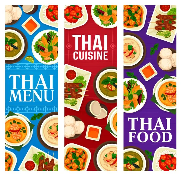 Thailändisches Essen Banner Mit Gerichten Und Mahlzeiten Thailändische Küche Restaurant — Stockvektor