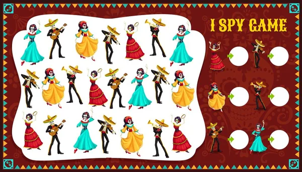 Spioneer Spel Dia Los Muertos Personages Vector Educatieve Kinderen Raadsel — Stockvector