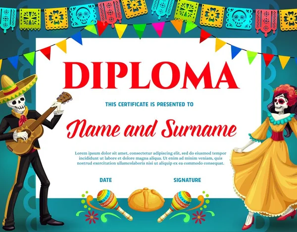 Dia Los Muertos Vakantie Diploma Mexicaanse Dag Van Dode Viering — Stockvector