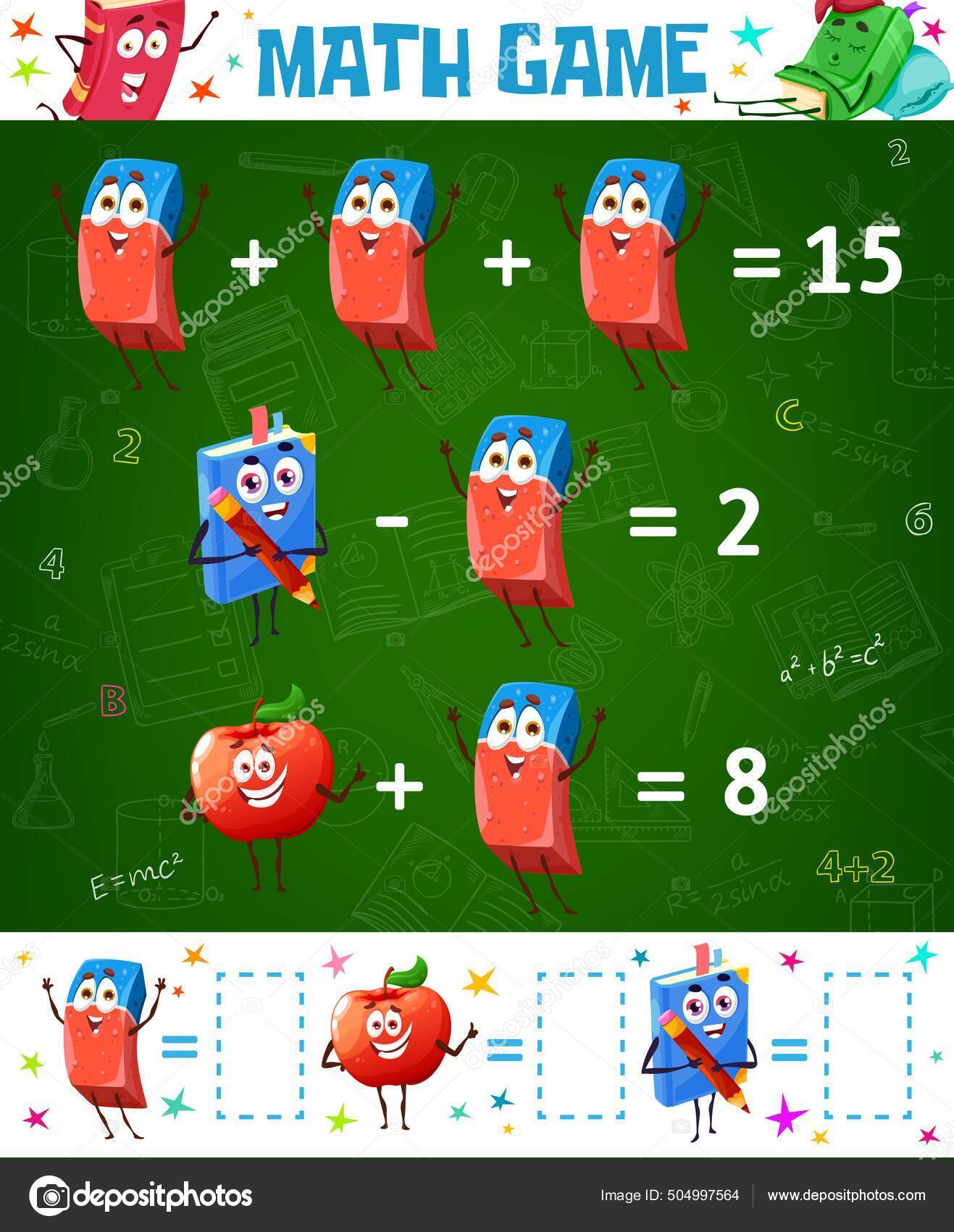 Planilha Jogo Matemática Borracha Dos Desenhos Animados Maçã