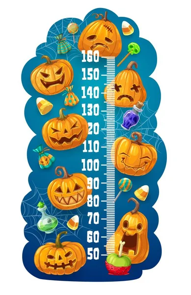 Wykres Wzrostu Dzieci Halloween Dyniowe Latarnie Miernik Wzrostu Dla Przedszkolaków — Wektor stockowy