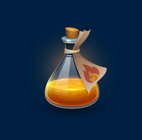 Zaubertrankflasche Aus Glas Mit Feuerelixier Zaubertrank Fläschchen Chemie Element Glas — Stockvektor